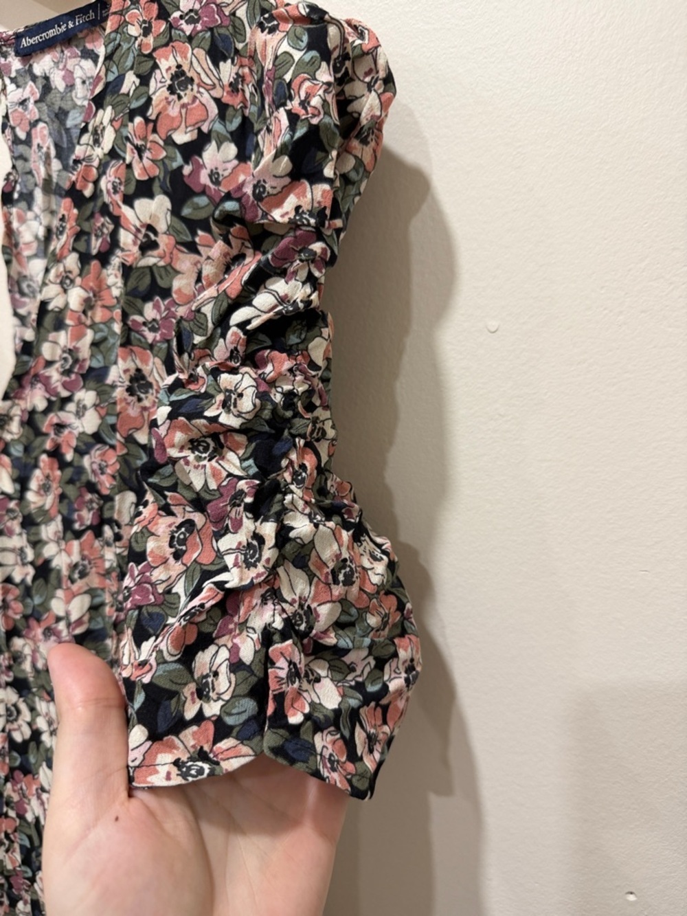 Abercrombie & Fitch Black Floral Midi Dress with Pink and Cream Blooms - Picture 7 of 11